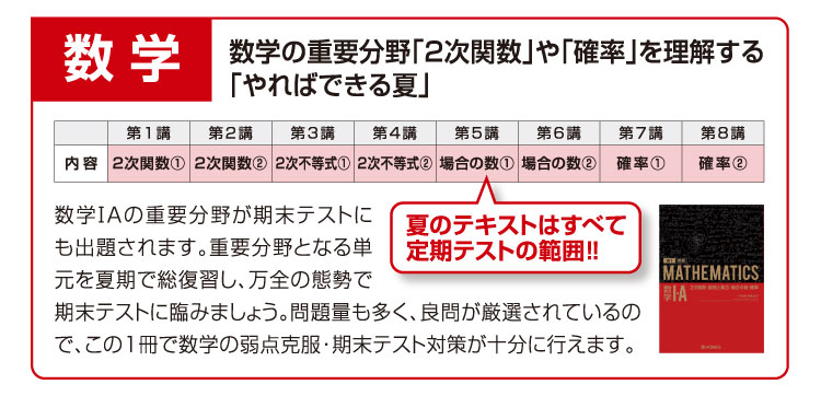 数学:数学の重要分野「2次関数」や「確率」を理解する「やればできる夏」