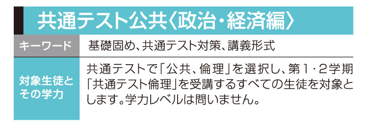 共通テスト公共〈政治・経済編〉:基礎固め、共通テスト対策、講義形式